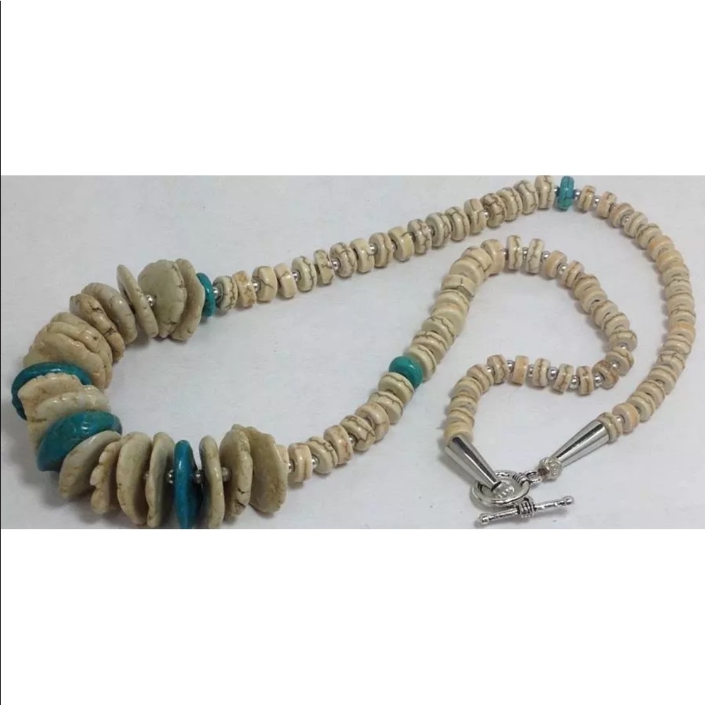 Southwest White & Blue Turquoise Necklace 21”